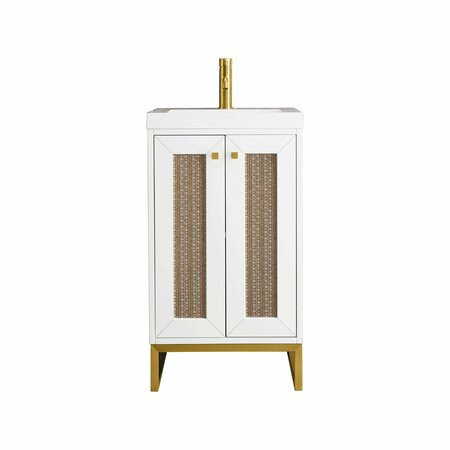 JAMES MARTIN VANITIES Chianti 20in Single Vanity, Glossy White, Radiant Gold, w/ White Glossy Composite Stone Top E303V20GWRGDWG
